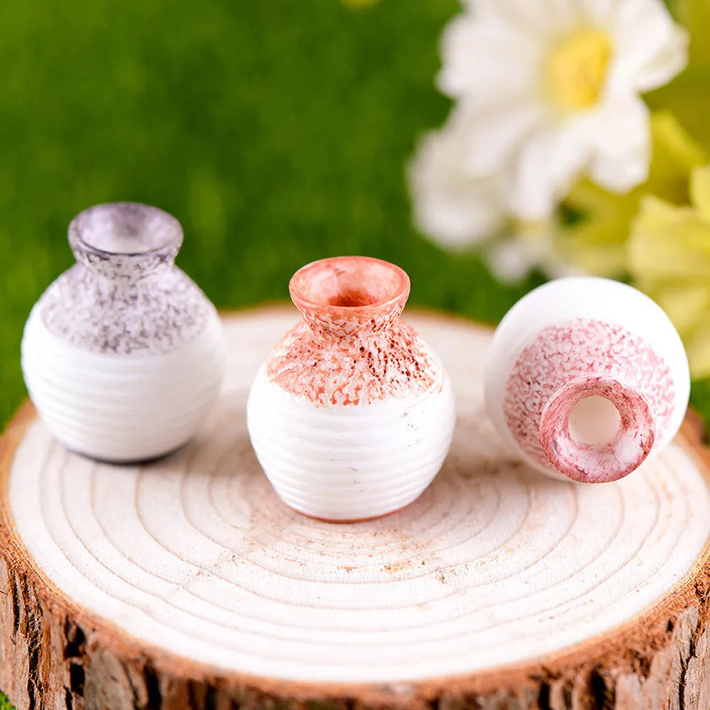 Mini Resin Flower Vase Miniature Garden Ornament Kit Diy Fairy Garden Dollhouse Decoration Accessories Fine Mouth Vase Home
