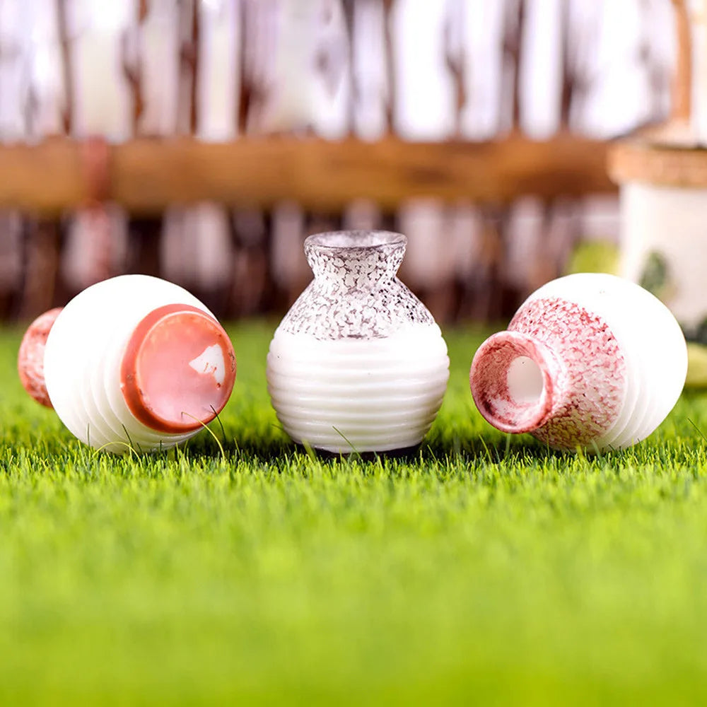 Mini Resin Flower Vase Miniature Garden Ornament Kit Diy Fairy Garden Dollhouse Decoration Accessories Fine Mouth Vase Home