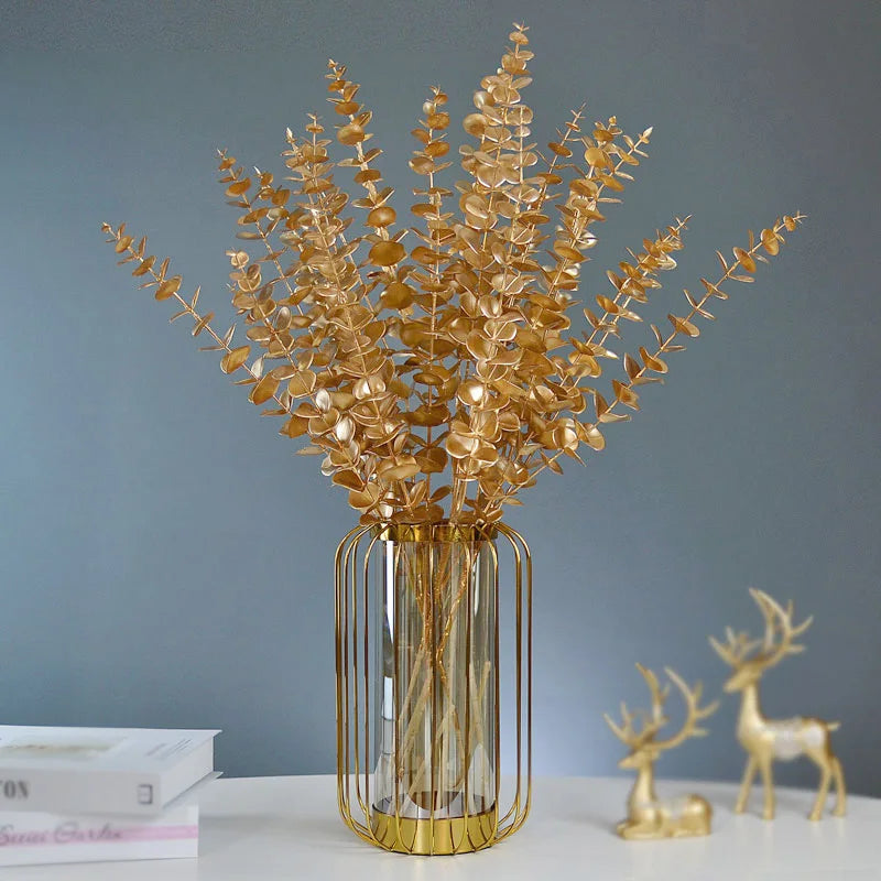Golden Artificial Plants Maple Leaf Christmas Decor Home Living Room Desk Decoration Party Wedding Holiday Flower Arrangement
