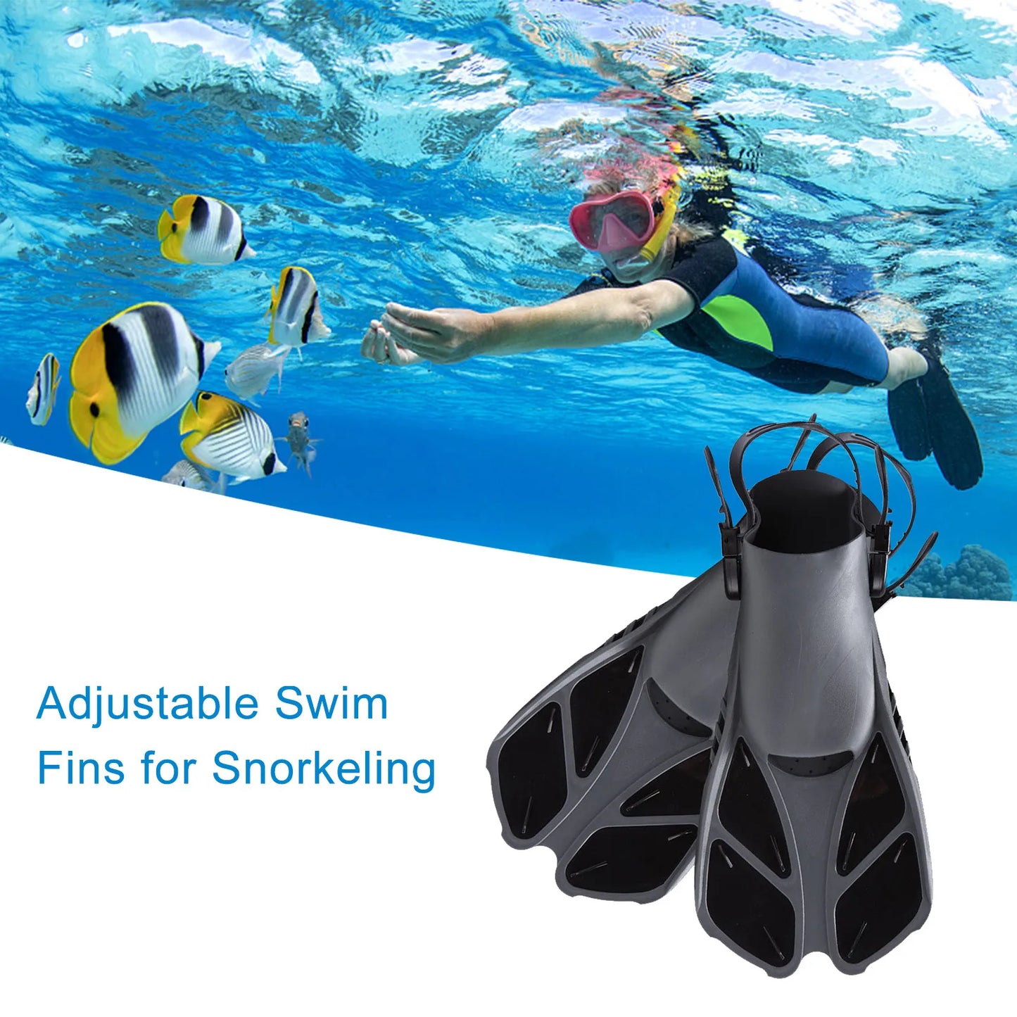1 Pair Of Flippers Short Adjustable Shoelace Swim Fins Outdoor Travel Fins For Snorkeling Wear-resistant Non-slip Swimming Aid