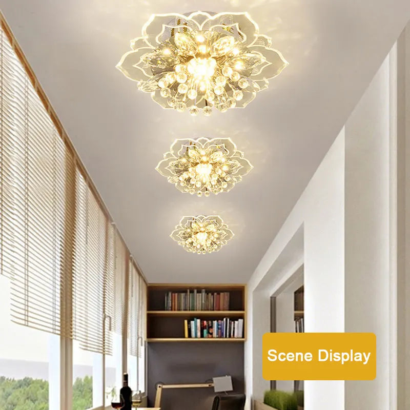 20cm LED Crystal Ceiling Light Modern Flower Shape Ceiling Lamp Hallway Living Room Lamp Bedroom Kitchen Corridors Aisle Light