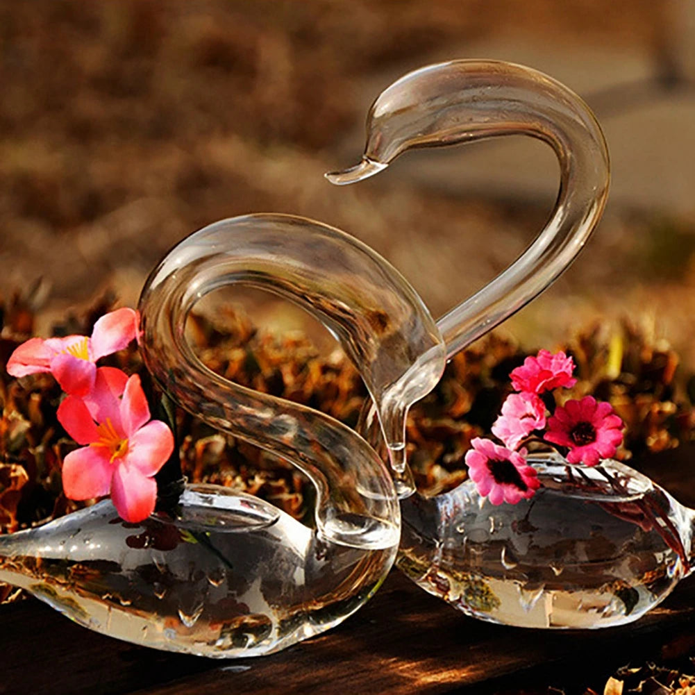 Clear Glass Swan Shape Flower Vase Cute Glass Hanging Vase Floral Plant Pots Terrarium Container Home Wedding Decor