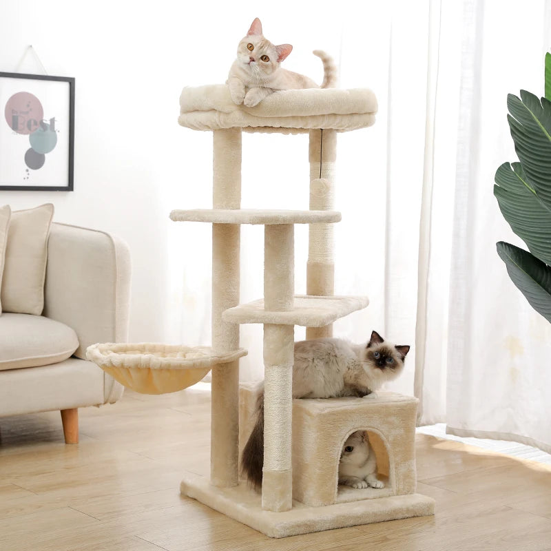 Cat Tree Tower Cat Scraper with Hammock Cat Scratcher with Sisal Scratching Post Furniture Climbing Frame Condo Top Soft Perch