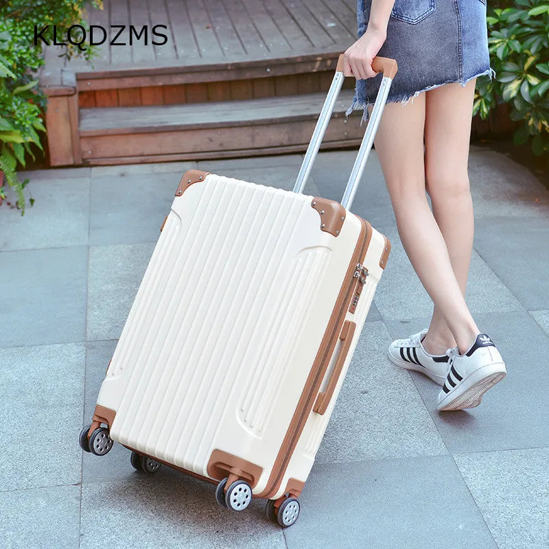 KLQDZMS 20’’22’’24’’26 Inch ABS Women's Personalized Trolley Luggage Bag Fashion Wheeled Suitcase Set Trolley College Style Hot