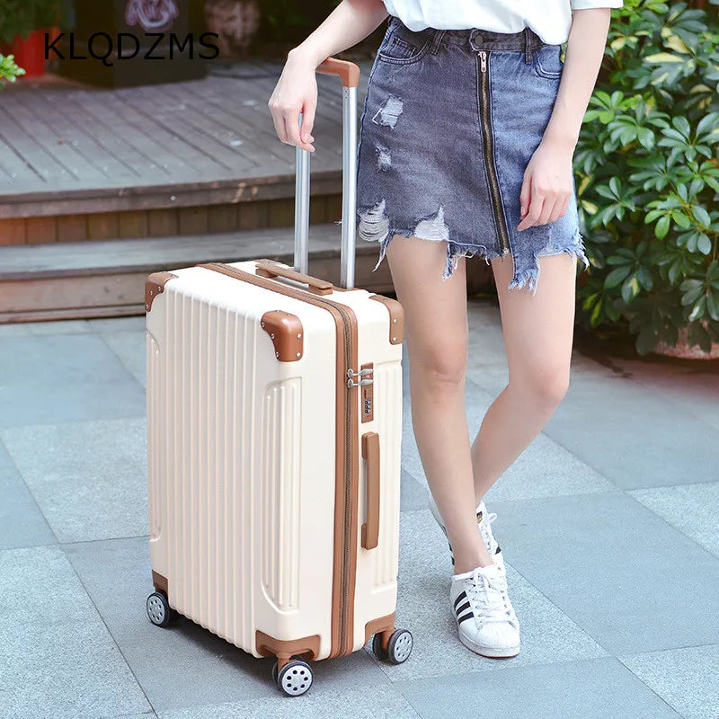 KLQDZMS 20’’22’’24’’26 Inch ABS Women's Personalized Trolley Luggage Bag Fashion Wheeled Suitcase Set Trolley College Style Hot