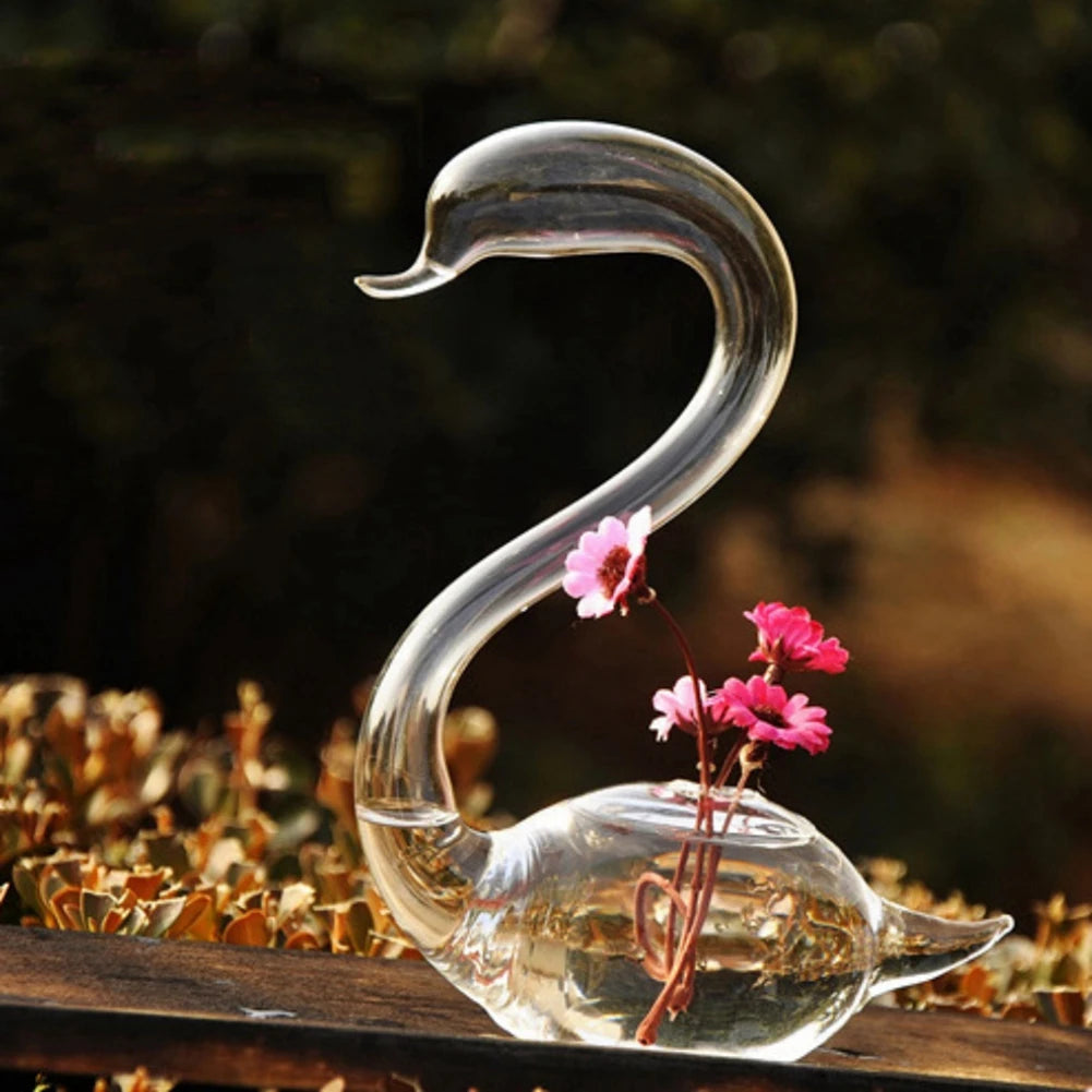 Clear Glass Swan Shape Flower Vase Cute Glass Hanging Vase Floral Plant Pots Terrarium Container Home Wedding Decor