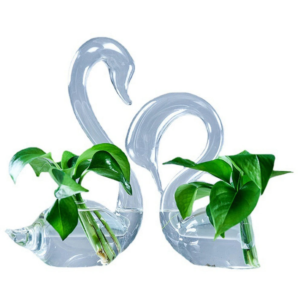 Clear Glass Swan Shape Flower Vase Cute Glass Hanging Vase Floral Plant Pots Terrarium Container Home Wedding Decor