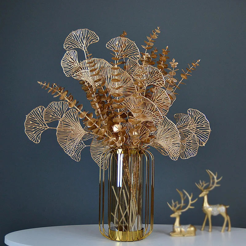 Golden Artificial Plants Maple Leaf Christmas Decor Home Living Room Desk Decoration Party Wedding Holiday Flower Arrangement