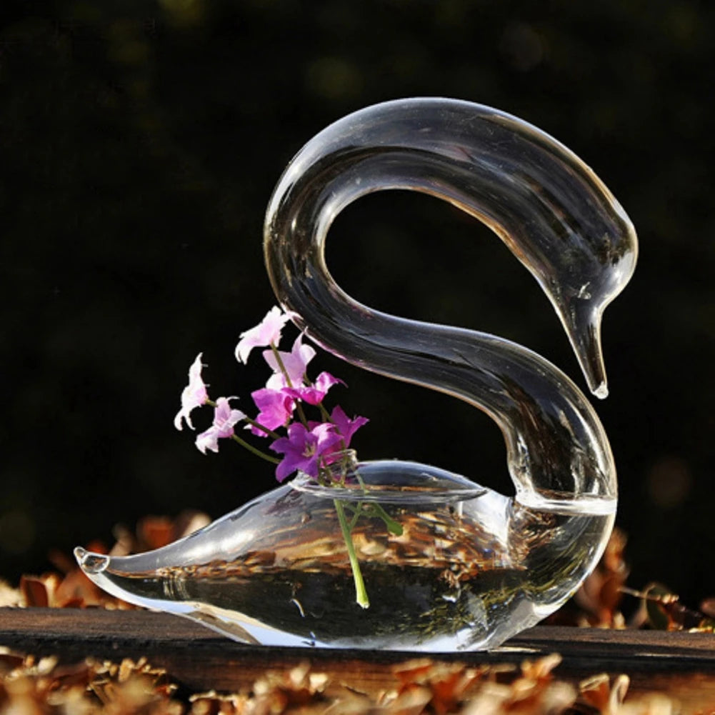 Clear Glass Swan Shape Flower Vase Cute Glass Hanging Vase Floral Plant Pots Terrarium Container Home Wedding Decor