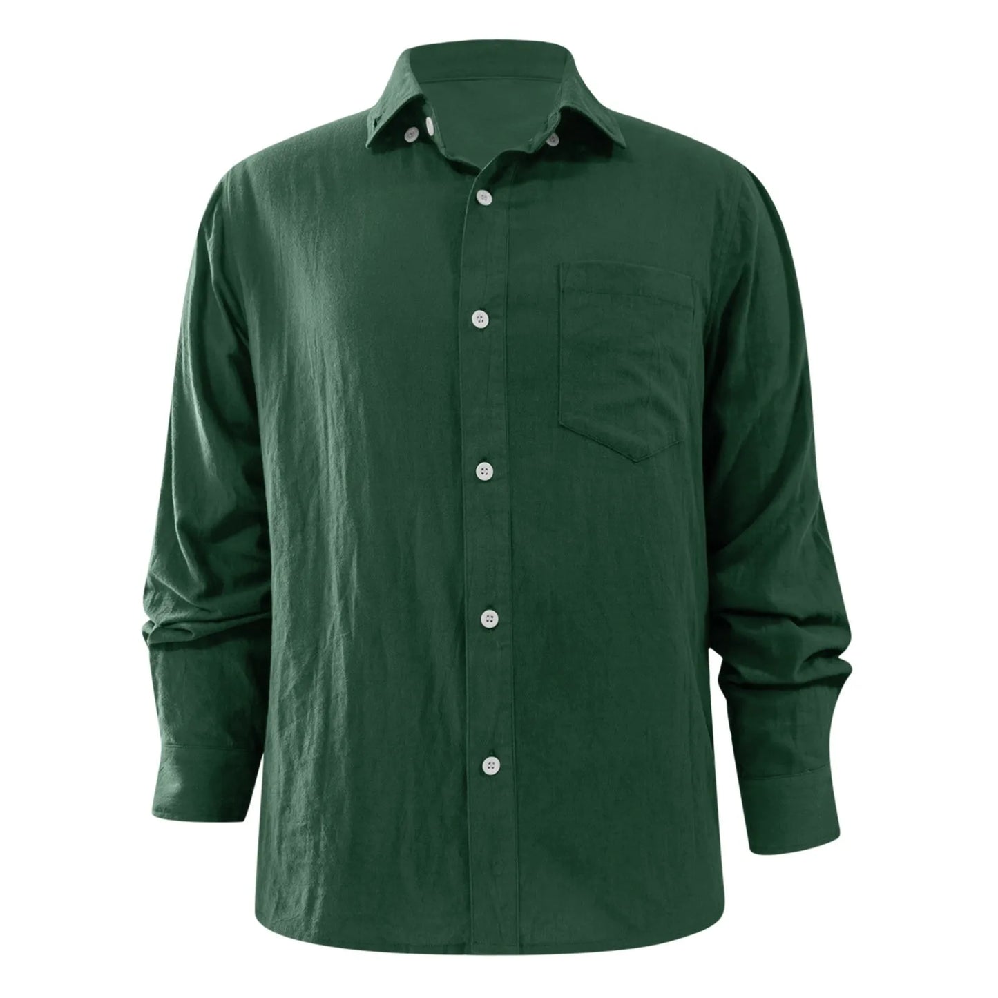 Vintage Men Shirt Casual Solid Color Shirt Lump Chest Pocket Loose Long Sleeve Button Cardigan Streetwear Turn Down Collar Shirt