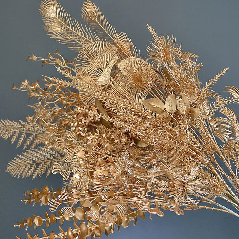 Golden Artificial Plants Maple Leaf Christmas Decor Home Living Room Desk Decoration Party Wedding Holiday Flower Arrangement