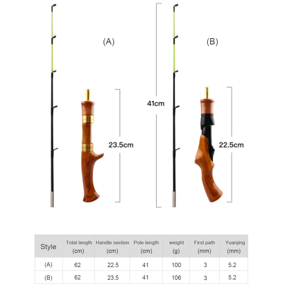 62cm Ice Fishing Rod Portable Carbon Wooden Handle River Shrimp Carp Fishing Pole Winter Fish Tackle Pesca for Dropshipping