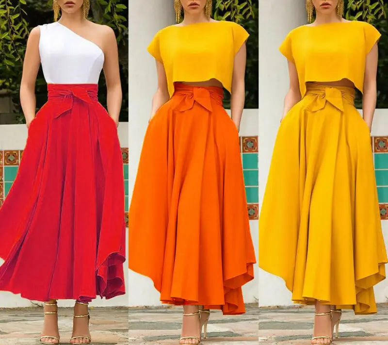 New Fashion Women's Pleated Maxi Skirts Lady Elegant Evening Party High Waist A-Line Skirt Plus Size faldas