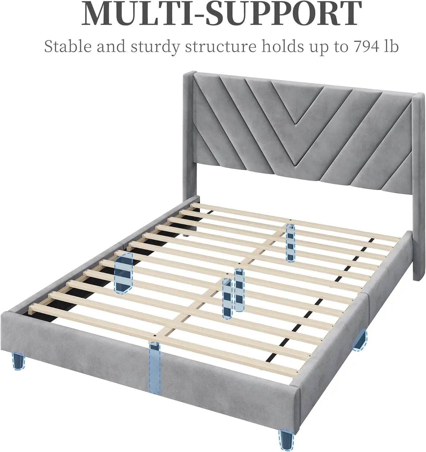 Full/Queen Upholstered Platform Bed Frame,Wing Side Tufted Headboard,Sturdy Wooden Slat Support,Mattress Foundation,Light Gray