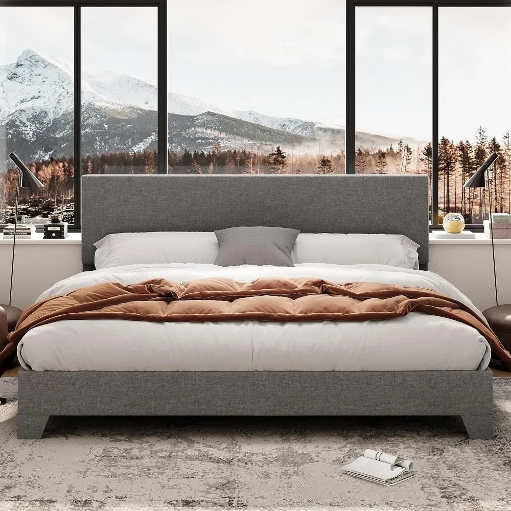 King Size Platform Bed Frame With Adjustable Upholstered Headboard Easy Assembly Heavy Duty Mattress Foundation Noise-Free Home