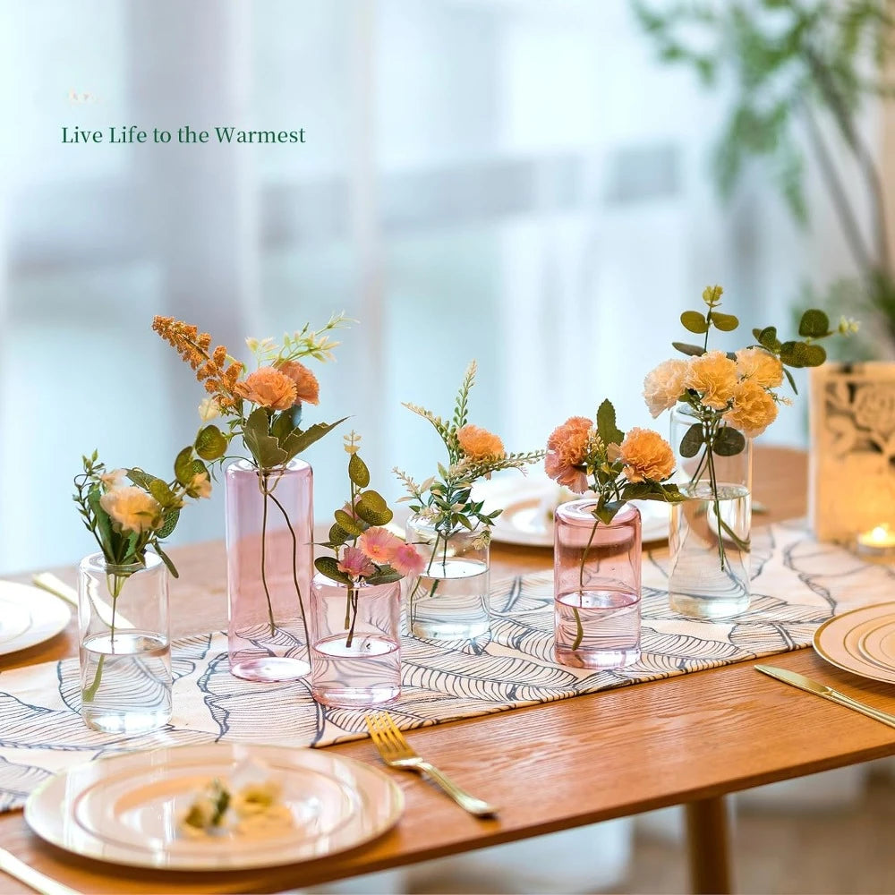 Small Glass Bud Vases for Centerpieces – 6pcs Clear Blown Single Flower Vases Bulk Home Decoration Wedding Table Decoration Vase