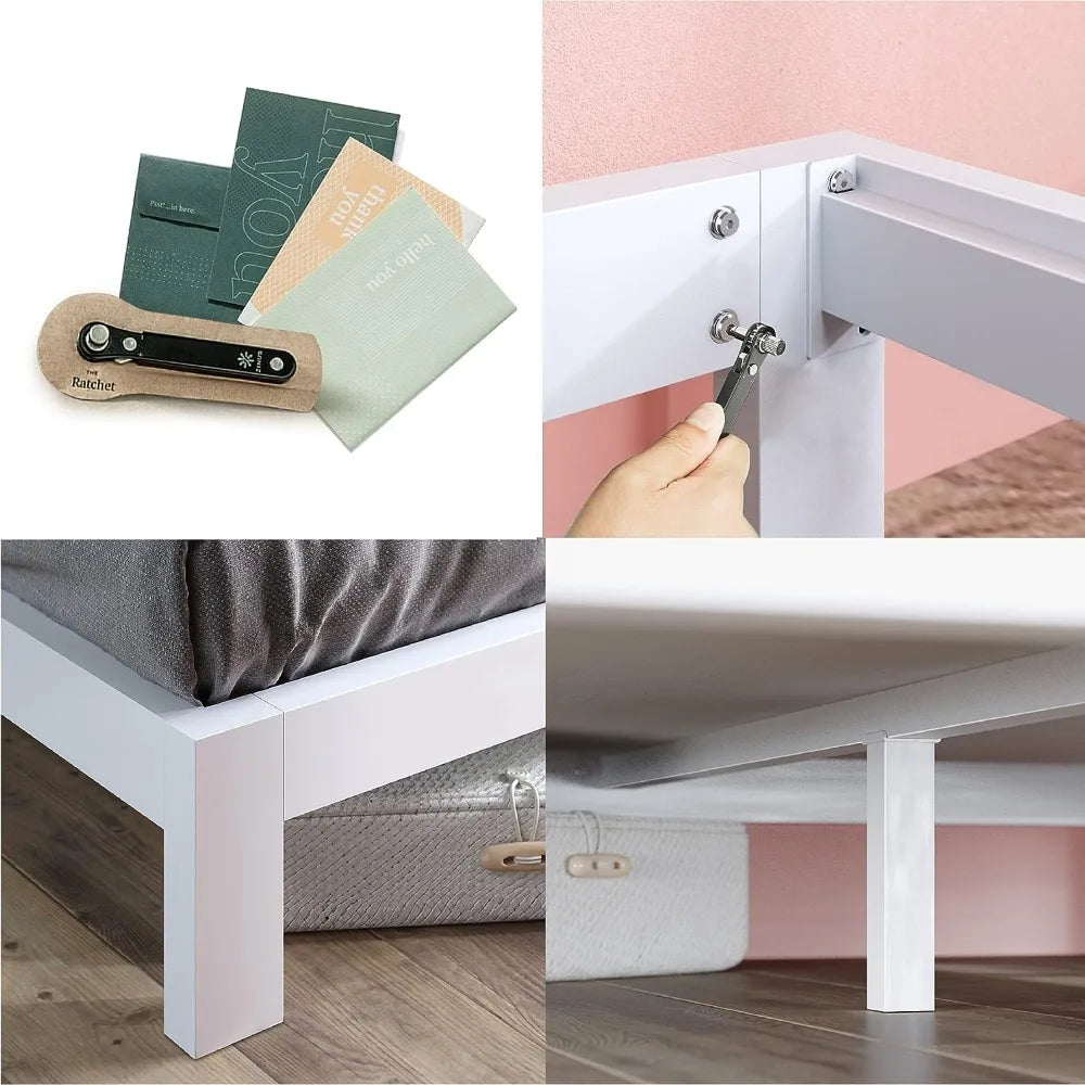 Arnav Metal Platform Bed Frame / Wood Slat Support / No Box Spring Needed / Easy Assembly, White, Full