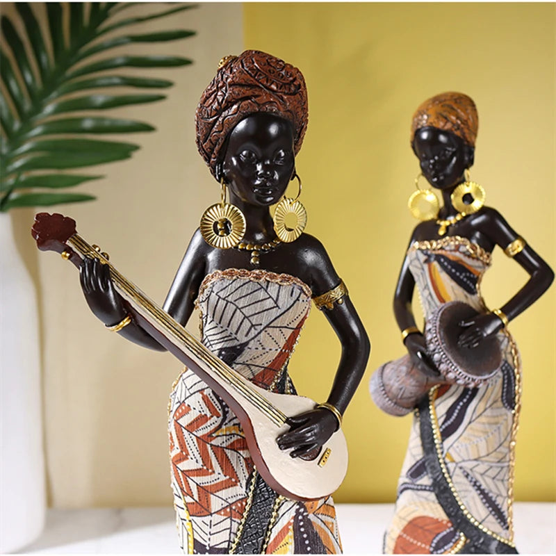 NORTHEUINS Resin Vintage African Crafts Ornament Black Women Art Sculpture Home Living Room Desktop Decor Figurines for Interior