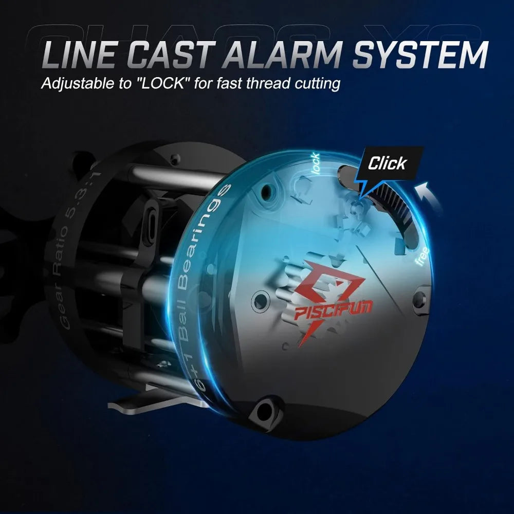 Chaos XS Baitcasting Fishing Reel, Reinforced Metal Body Round Baitcaster Reel