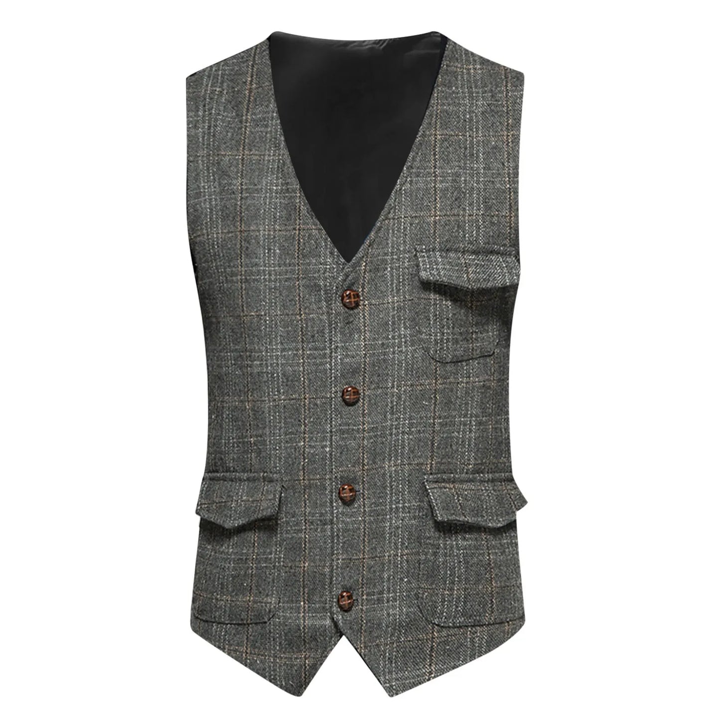 New Coat Men Plaid Printing Suit Vest Outwear European And American V Neck Suede Single Breasted Coat Mens Casual Vest 2023