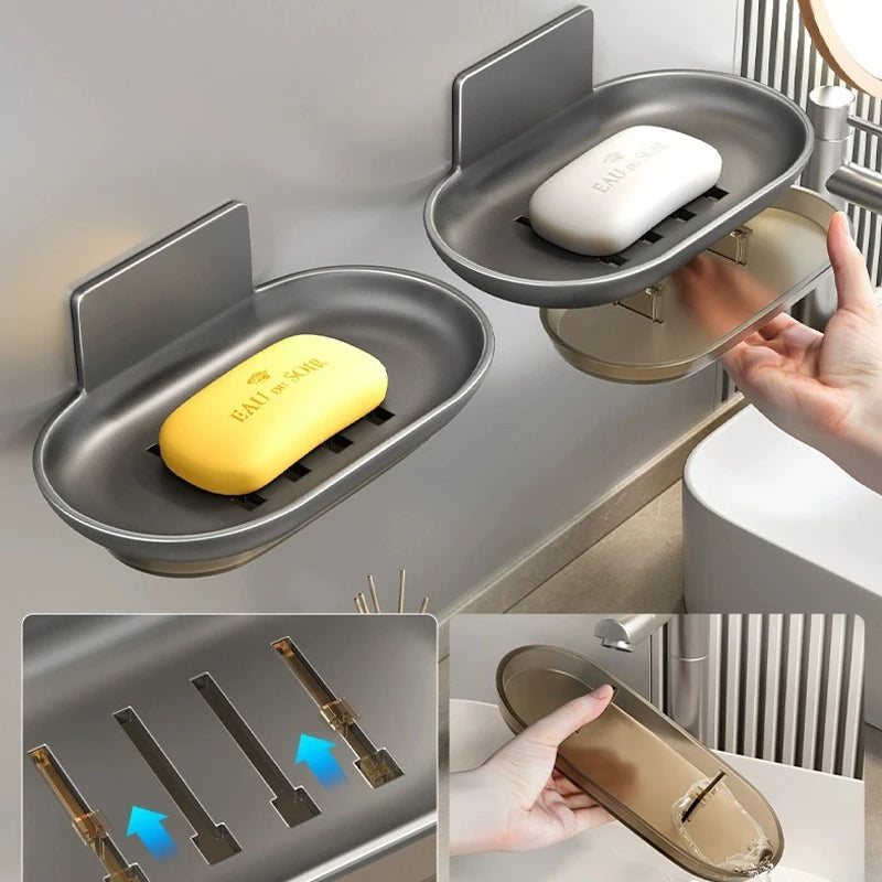 Bathroom Soap Dish No-drill Wall Mounted Soap Sponge Storage Rack Kitchen Soap Holder Organizer For Home Accessories