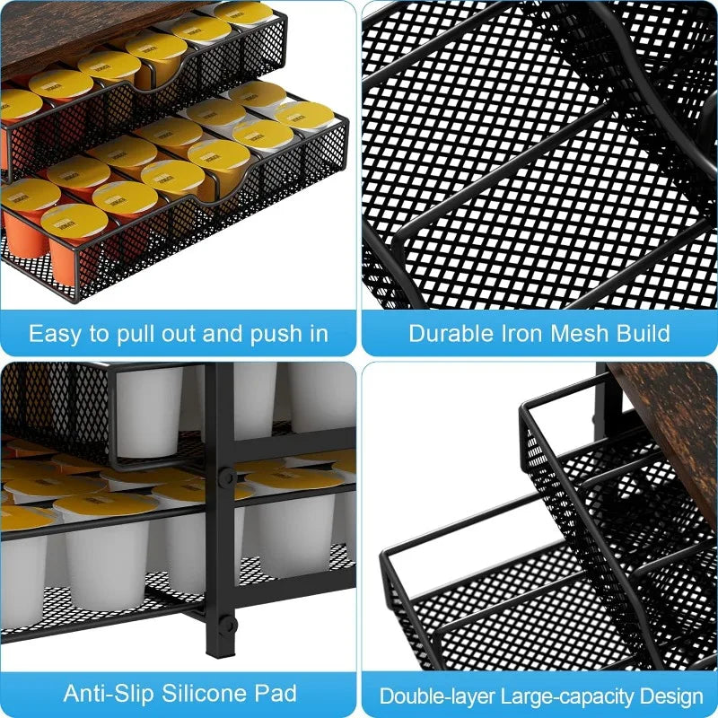 Coffee Pod Drawer Holder K Cup Capsule Storage Organizer 2 Tier Kcup Coffee Pods Holder With Sliding Baskets