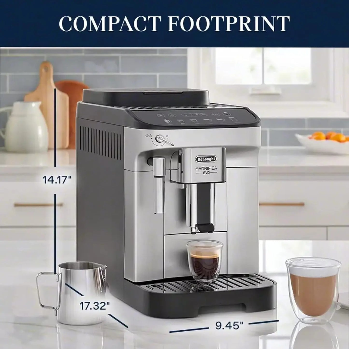 Magnifica Evo, Fully Automatic Machine Bean to Cup Espresso Cappuccino and Iced Coffee Maker, Colored Touch Display, Black