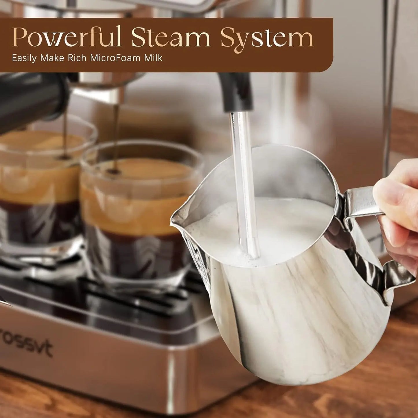 Espresso Machine, 20 Bar Espresso Maker with Milk Frother Steam Wand for Latte and Cappuccino, Stainless Steel Coffee machines