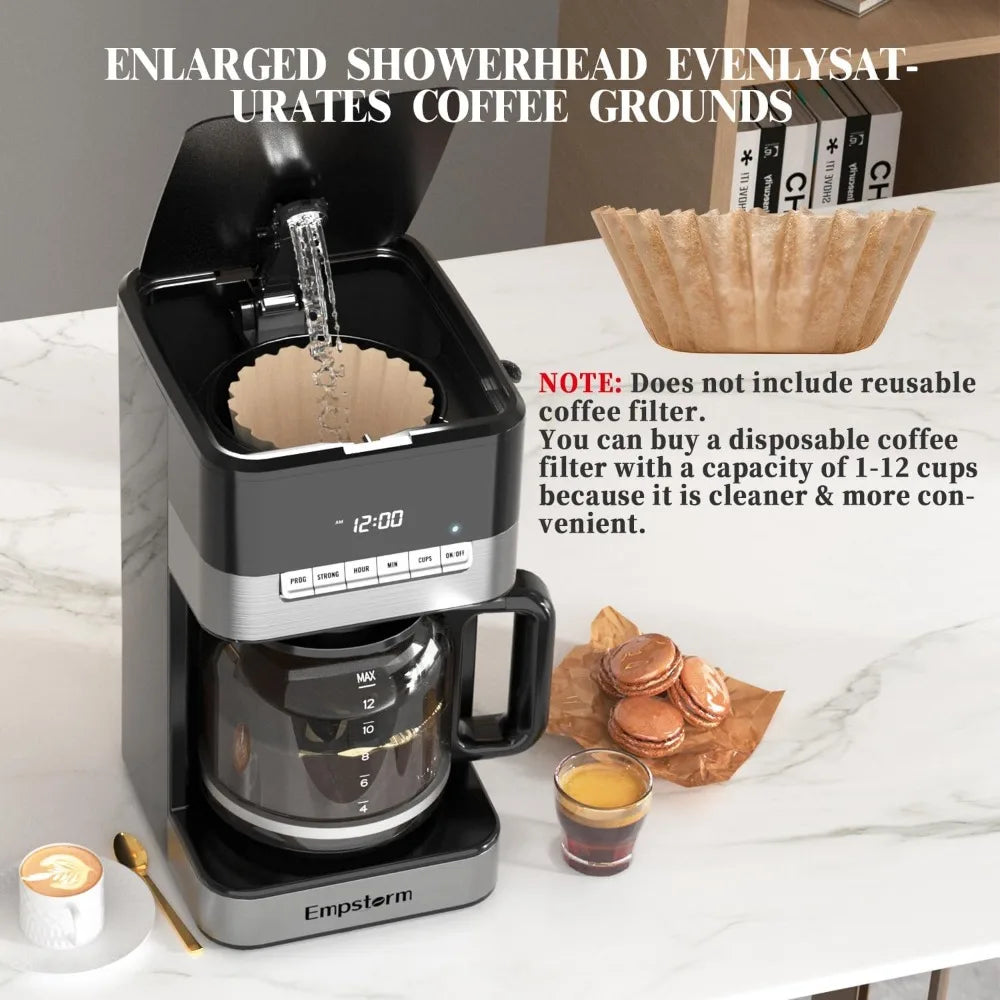 12 Cup Programmable Drip Coffee Maker - 1000W Fast Brew Coffee Machine with Glass Carafe, Auto Shut Off & 4-Hour Keep Warm