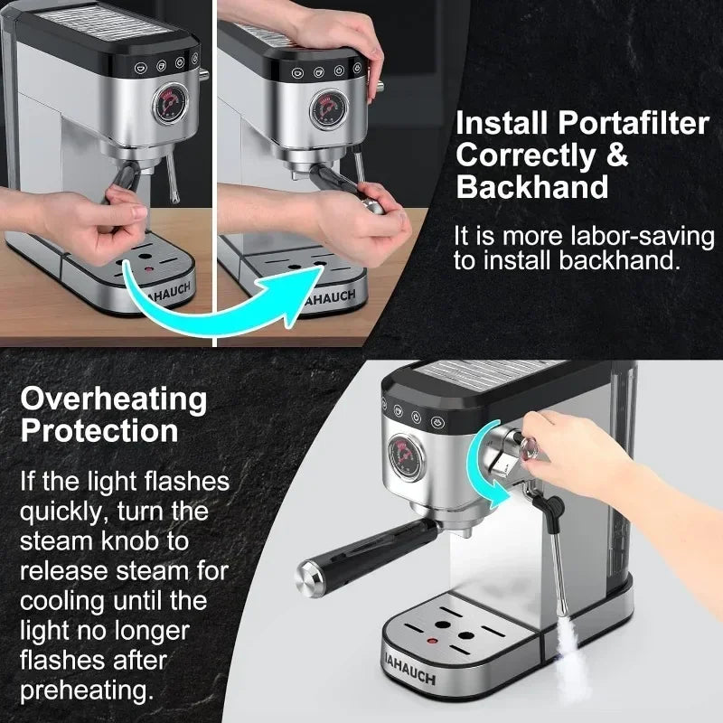 Espresso Machine 20 Bar, Professional Espresso Maker with Milk Frother Steam Wand, Compact Espresso Coffee Machine