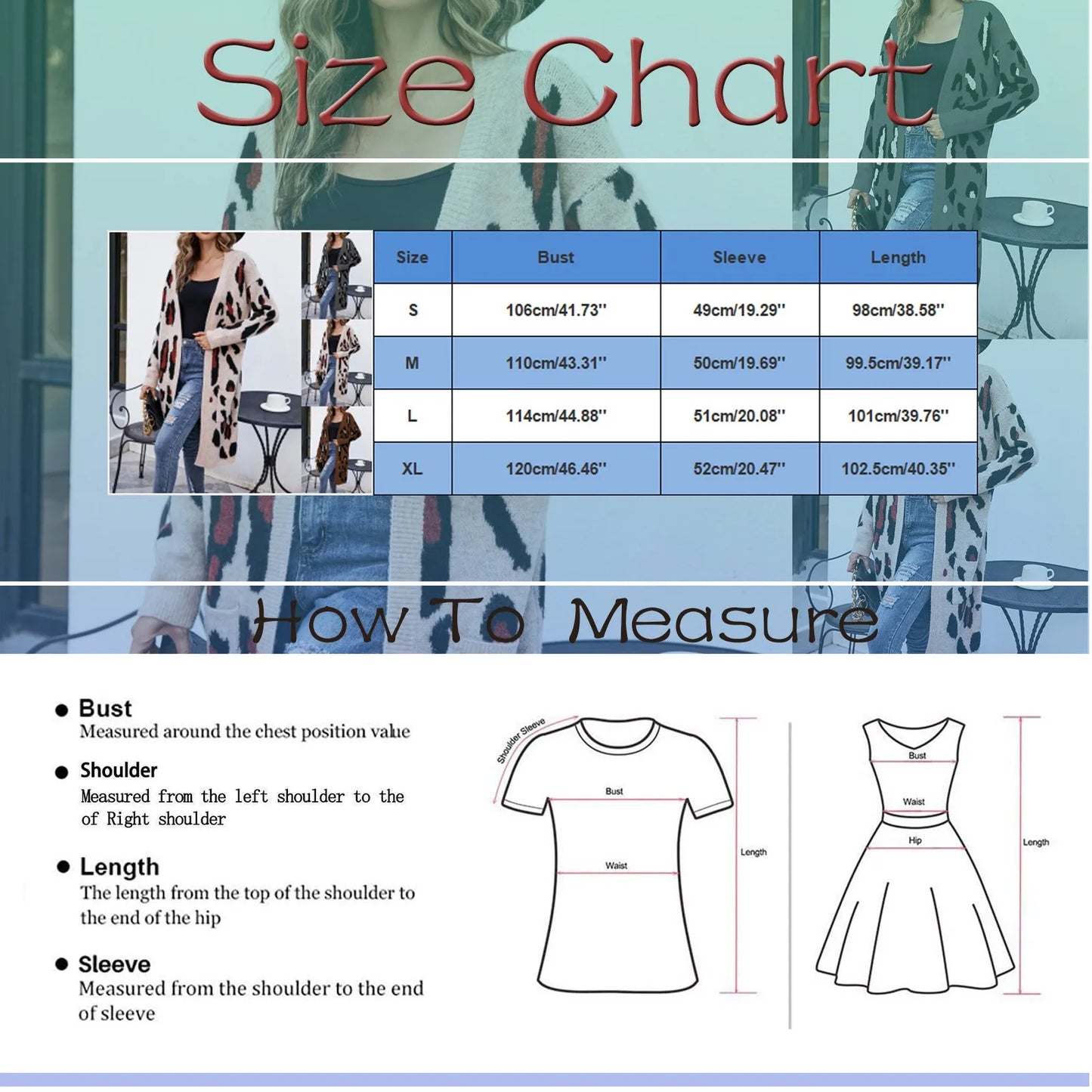 Fashion Leopard Print Knitted Cardigan Women Long Sleeve Mid-length Coats Oversized Casual Loose Tops Winter Thick Sweater Tops