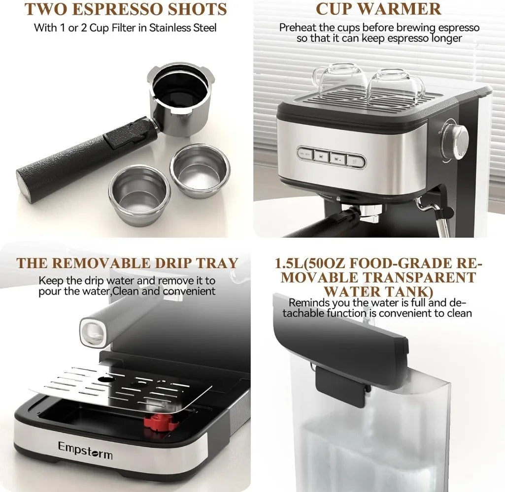 Empstorm 20 Bar Espresso Machine,Espresso Espresso Coffee Maker with Milk Frother Steam Wand,Semi-Automatic Espresso Machine