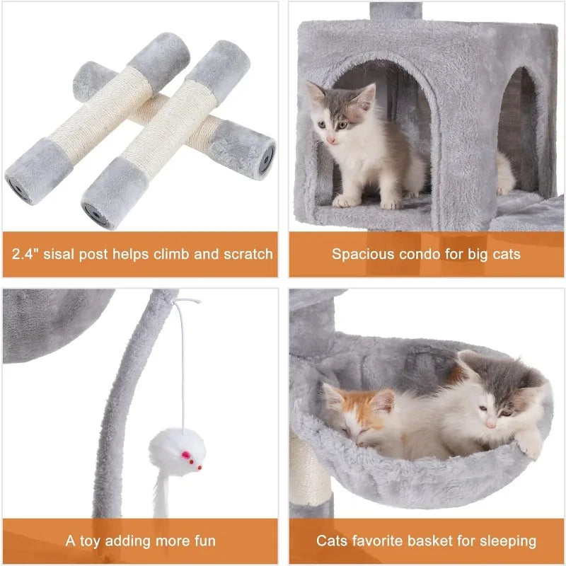 Heybly Cat Tree with Toy, Cat Tower Condo for Indoor Cats, Cat House with Padded Plush Perch(Light Gray/Beige)optional