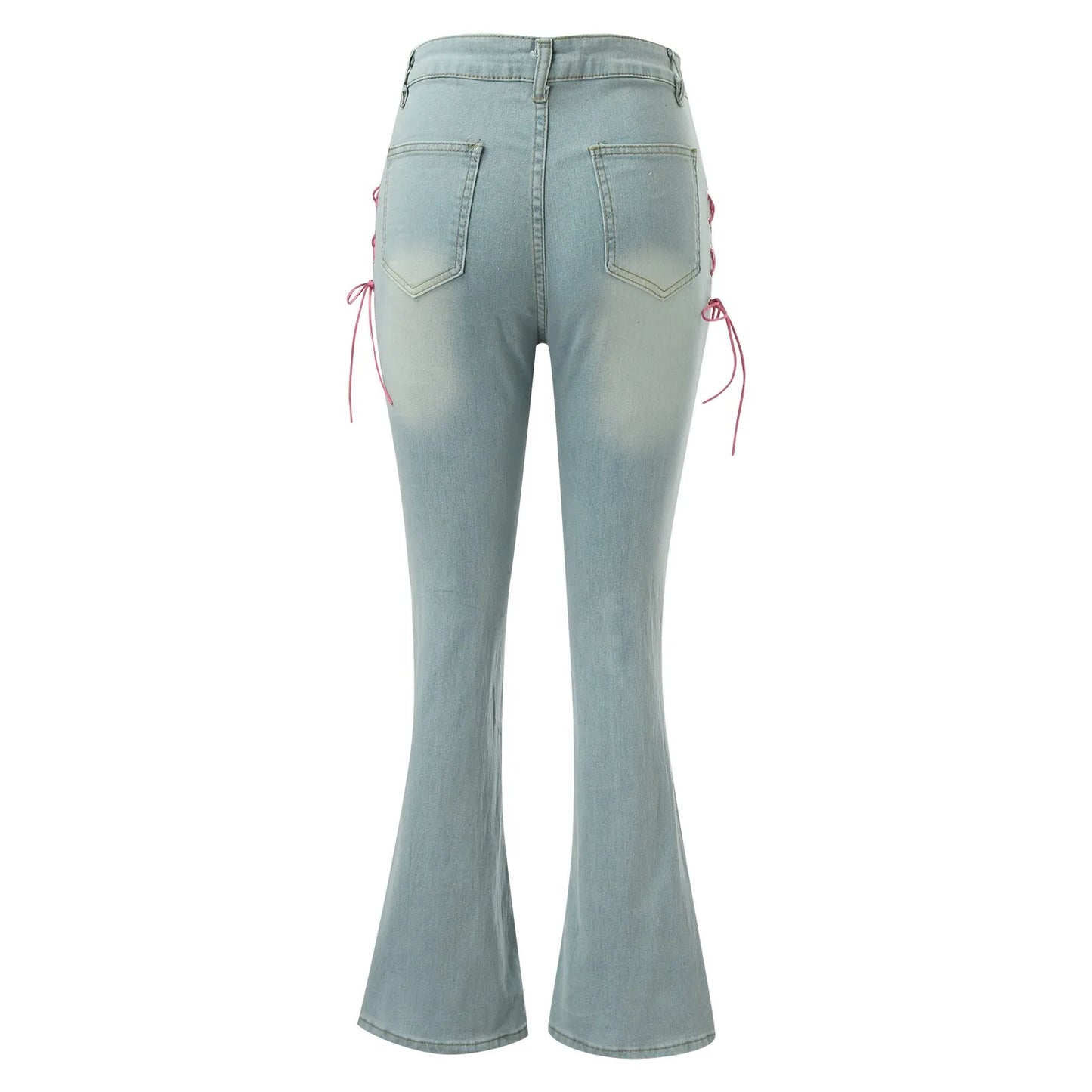 Women Flared Jeans Retro Ripped Fringe Split Y2K Denim Pants Clothes Korean Streetwear Fashion High Waist Boot Cut Jeans Trouser