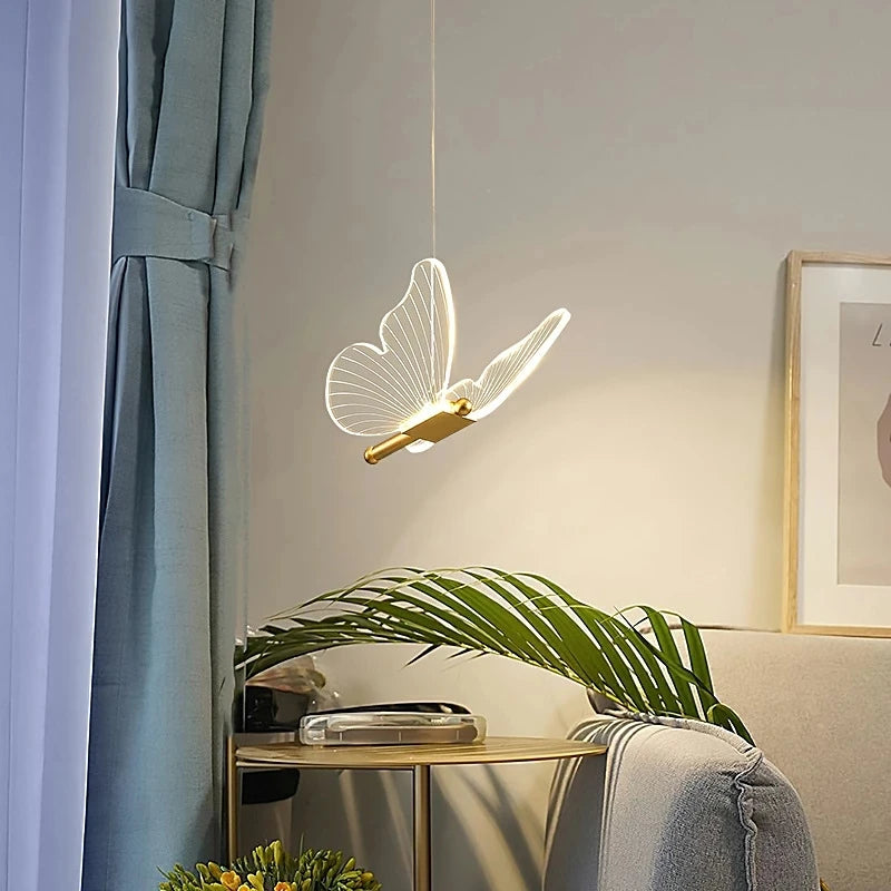 Butterfly Led Chandelier Acrylic Pendant Lamp Bedroom Bedside Indoor Lighting Background Home Deco Hanging Celing Light Fixtures