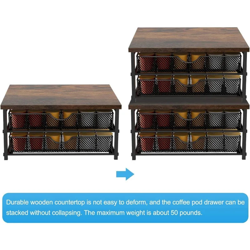 Coffee Pod Drawer Holder K Cup Capsule Storage Organizer 2 Tier Kcup Coffee Pods Holder With Sliding Baskets