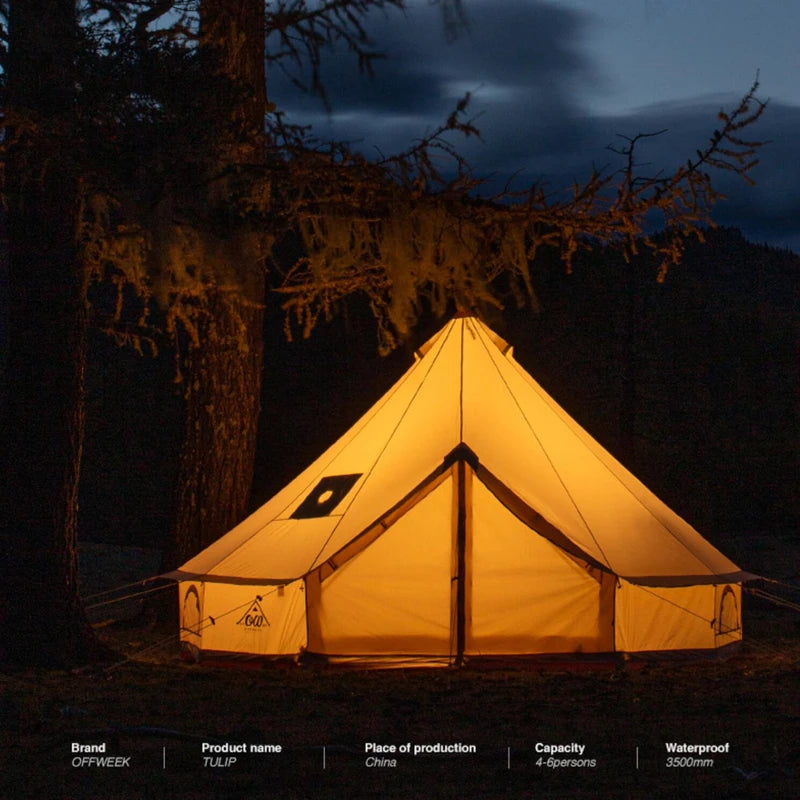 Offweek Tulips 7.1/12.5 Glamping Family Camping Rainproof Cotton Tent Luxury Large Space Outdoor Yurt With Footprint