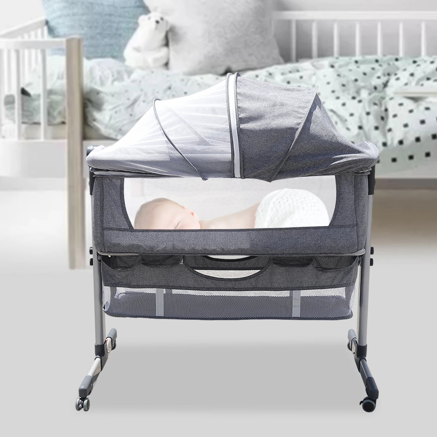 Baby Newborn Bassinet Bedside Crib Infant Sleeper Bed Cradle Gray Cradle Bed NEW Portable Crib Adjustable Bed Side
