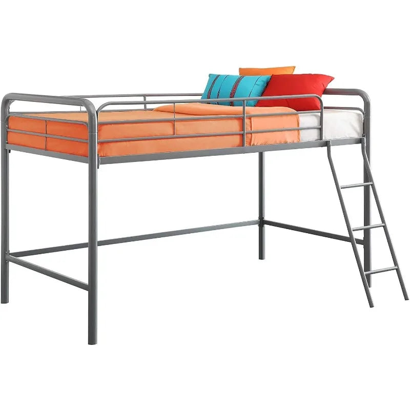 Junior Loft Bed Frame with Ladder, Twin, Silver
