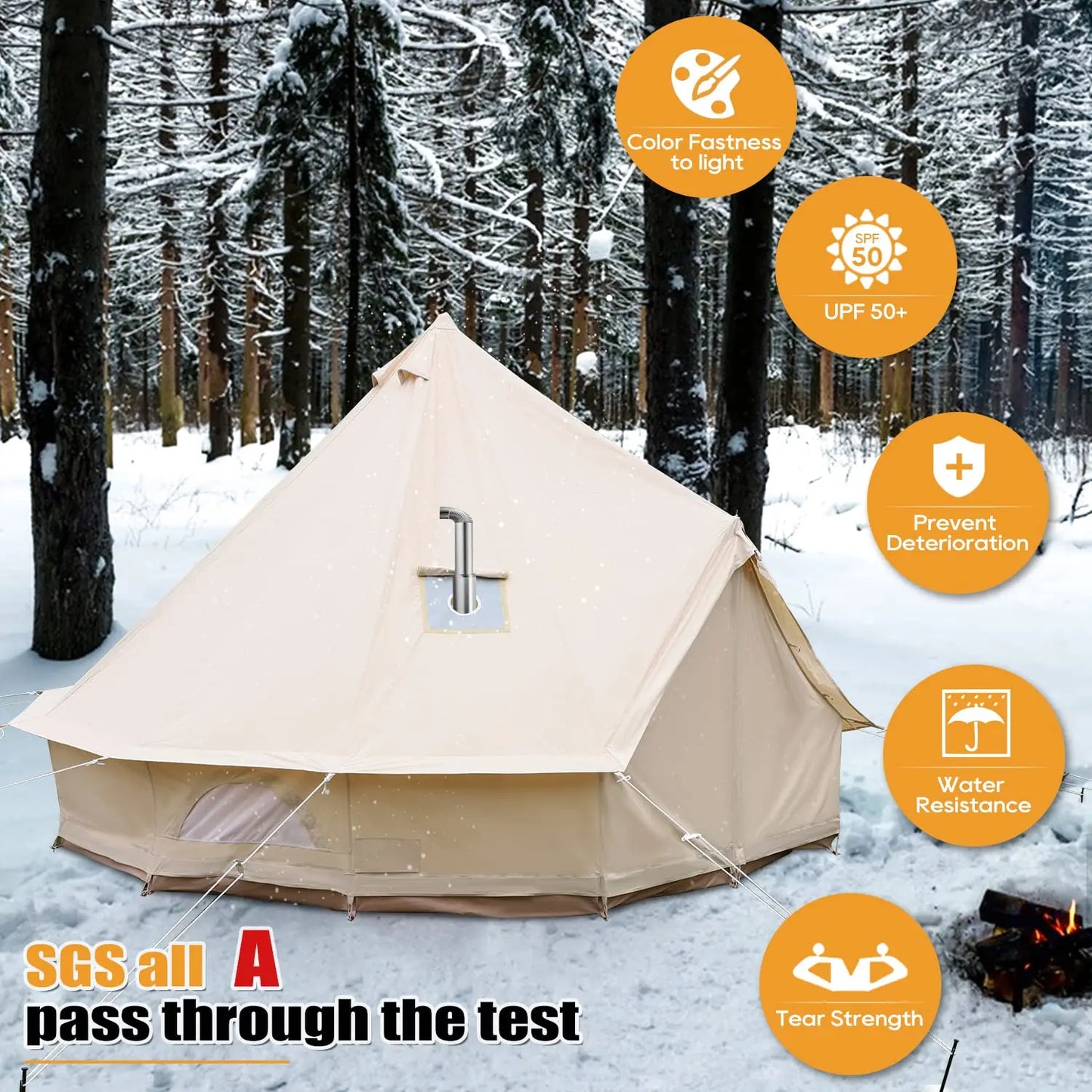 Customized Luxury Waterproof Cotton Tent Canvas Large Family Camp Beige Color Dome Bell Tent For Camping