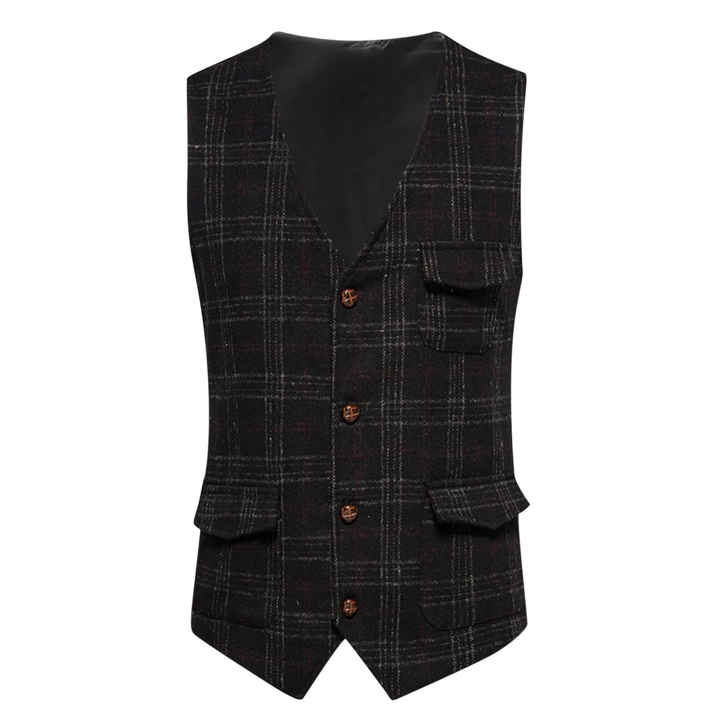 New Coat Men Plaid Printing Suit Vest Outwear European And American V Neck Suede Single Breasted Coat Mens Casual Vest 2023