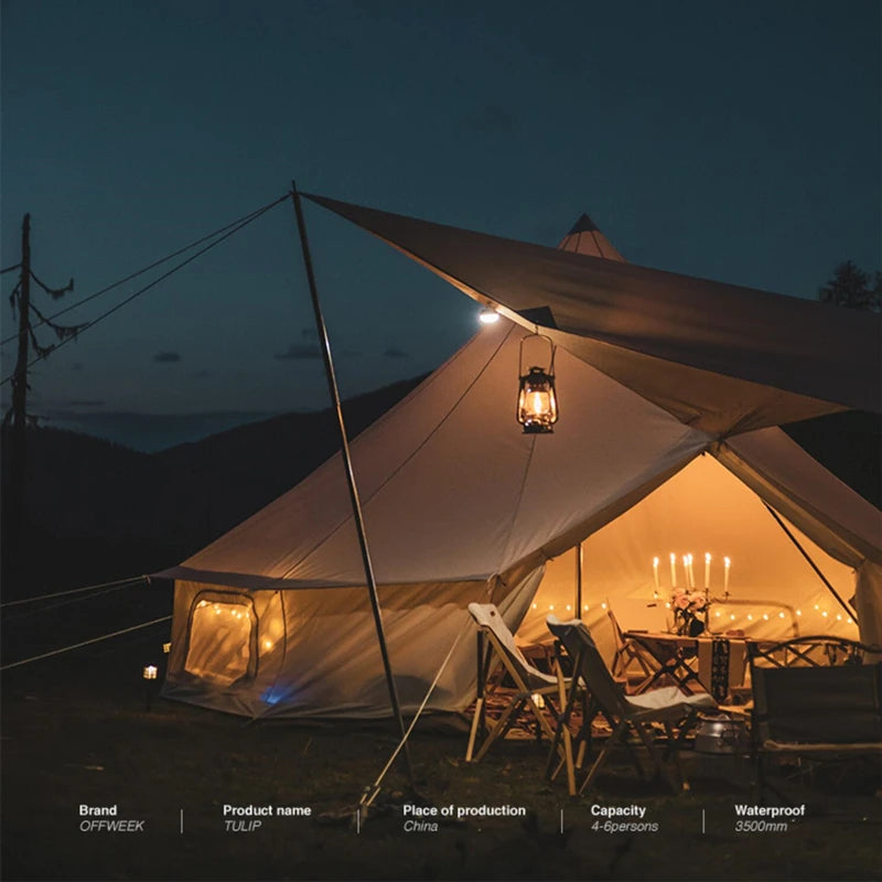 Offweek Tulips 7.1/12.5 Glamping Family Camping Rainproof Cotton Tent Luxury Large Space Outdoor Yurt With Footprint