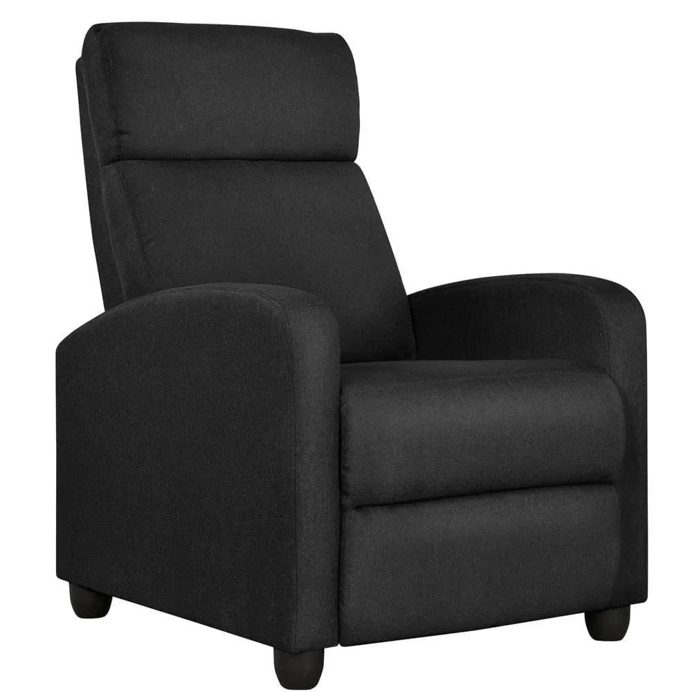 Fabric Push Back Theater Recliner Chair with Footrest, Black