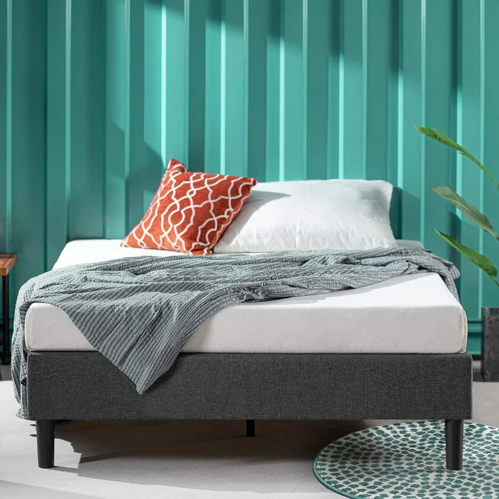 Upholstered Platform Bed Frame Mattress Foundation Wood Slat Support No Box Spring Needed Easy Assembly, Grey