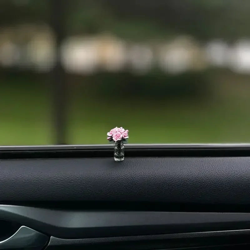 Car Ornament Model Cute Miniature Rose Sunflower Vase Auto Center Console Decoration Ornaments for Car Gifts Accessories