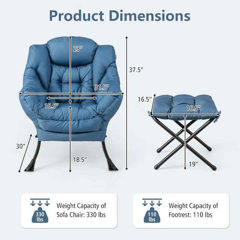 Lazy Chair with Ottoman, Accent Sofa Chair with Folding Footrest, Side Storage Pocket, Upholstered Leisure Lounge Armchair with