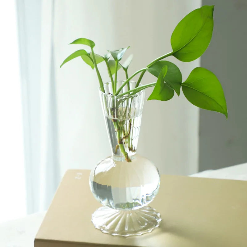 Nordic Style Transparent Glass Flower Vase Flower Bottle Ornaments Creative Hydroponic Pot Home Living Room Table Decorations