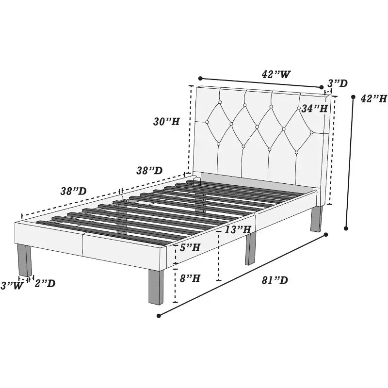 PU Upholstered Platform Bed, Twin, White