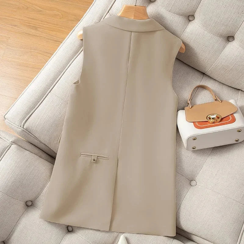 Korean Vest 2024 NEW Spring Summer Women's Blazer Korean Slim Sleeveless Jacket Fashion Wild Lined Coat Single Buckle Suit Vest
