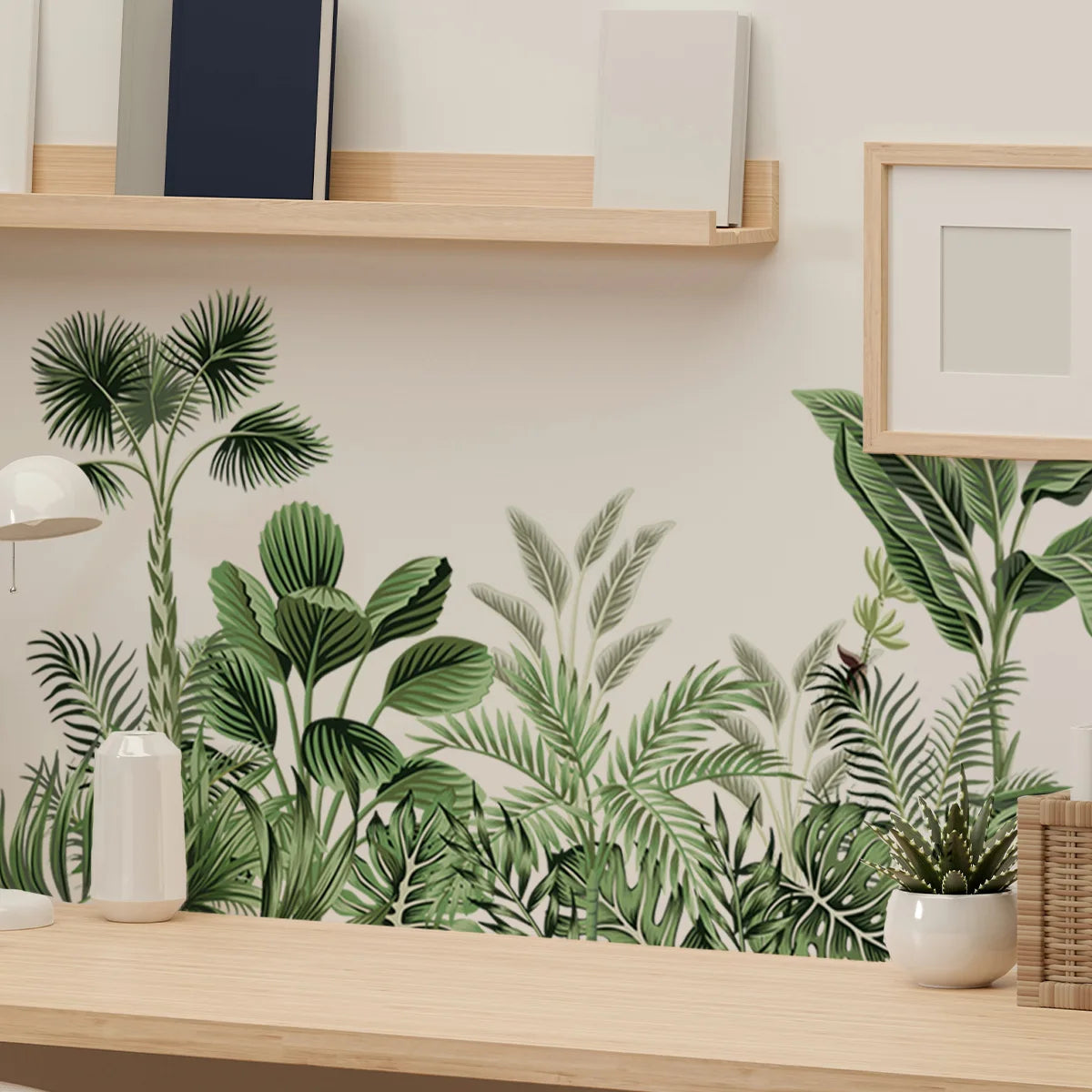 Tropical Wall Decals Palm Leaf Wall Stickers for Living Room, Green Plants Wall Decor Posters Vinyl Peel and Stick Art Murals